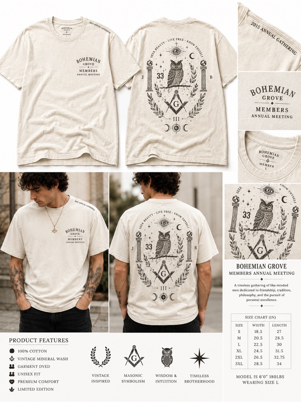 Bohemian Grove Members Beige Graphic Tee - Unbranded